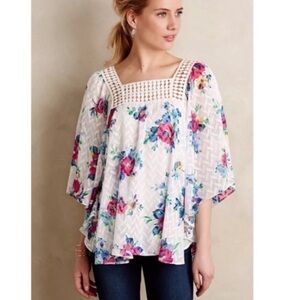 Meadow Rue Anthropologie Treillage Kimono Floral Crochet Blouse Top M